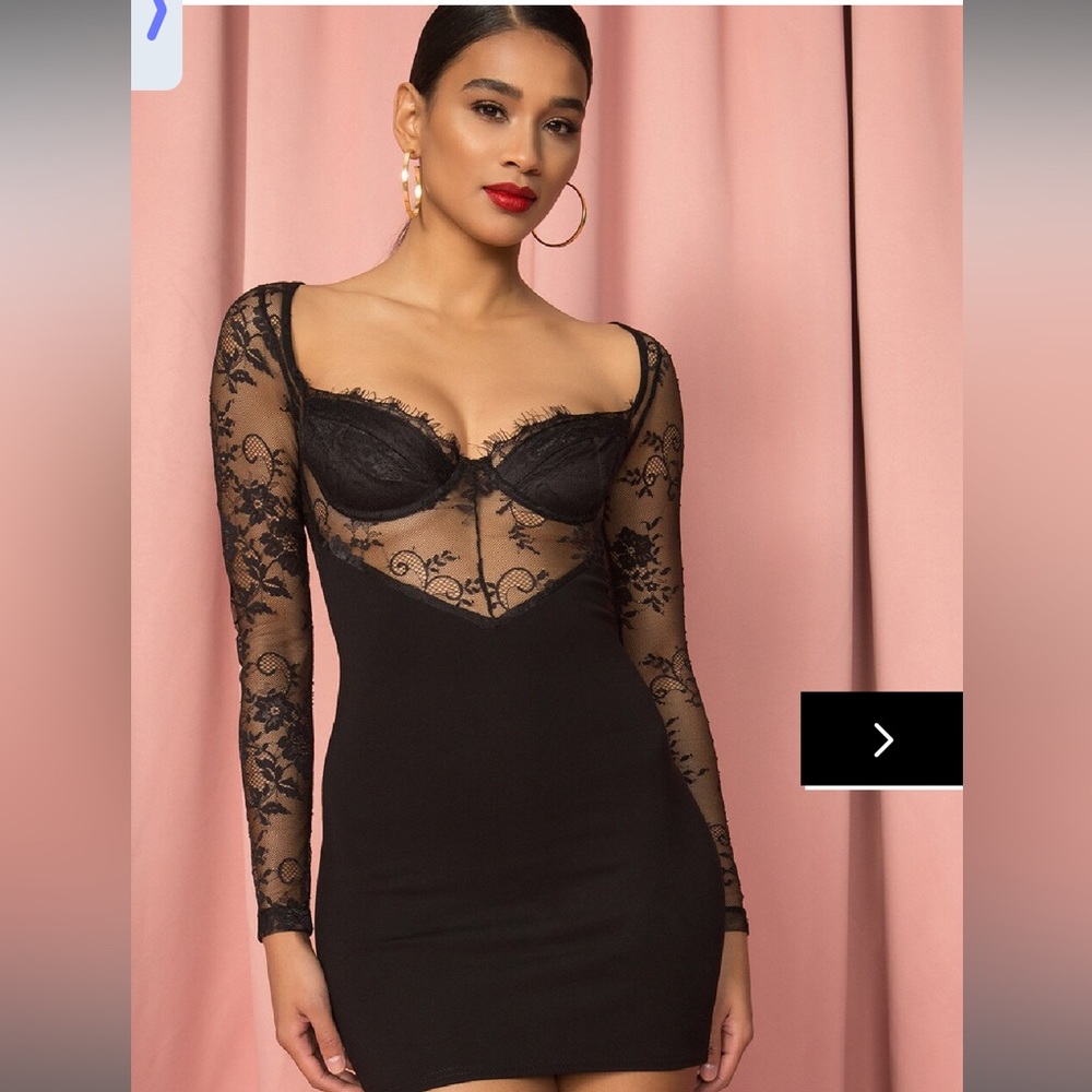 X DRAYA MICHELE AMELIE LACE MINI DRESS IN BLACK